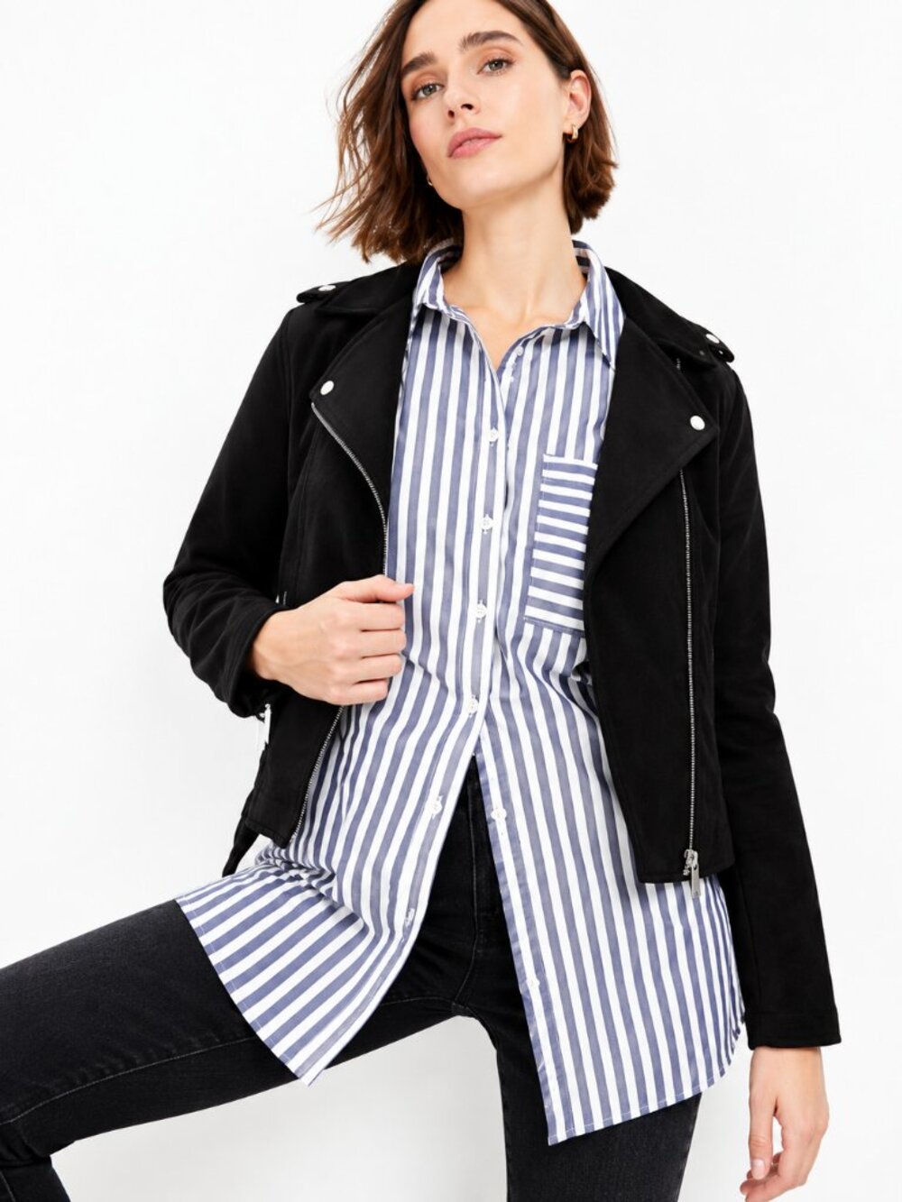 LOFT Striped Everyday Oversized Pocket Shirt (S)